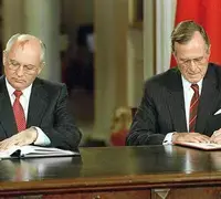 Soviet President Mikhail Gorbachev and U.S. President George Bush