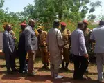 Members of the Defense and Security Commission of Burkina Faso&#039;s National Assembly meet members of the armed forces during an informational visit to a military base in Kaya.