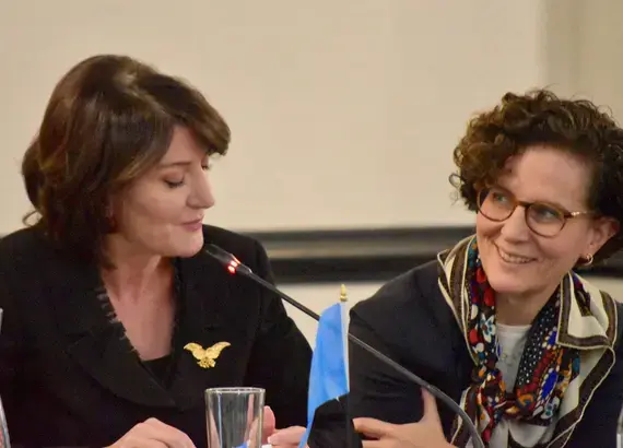 Former President of Kosovo Atifete Jahjaga (left) and former US Deputy National Security Advisor Mara Rudman share experiences at the symposium. Photo Credit: Jesper Frant