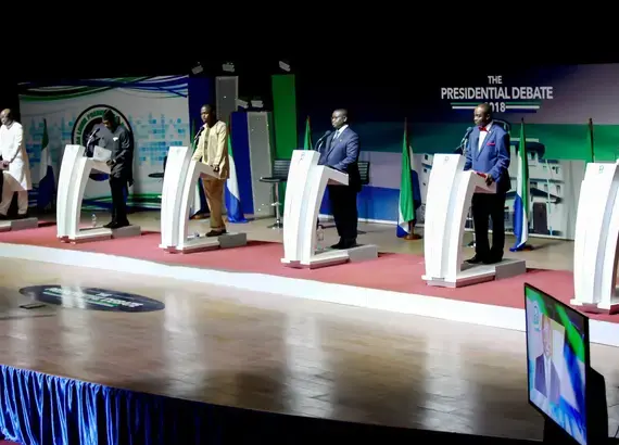 Six presidential candidates engage in policy-based debate in Freetown, Sierra Leone, ahead of the March 7 elections. Credit: Vickie Remoe