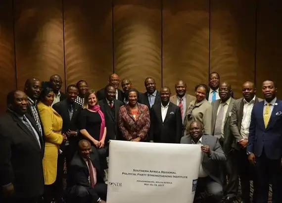 NDI’s Dr. Keith Jennings; Chancellor of Walter Sisulu University, Dr. Brigalia Bam; UNDP Regional Electoral Advisor, Dieudonne Tshiyoyo; and PPSI participants