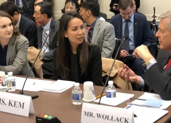NDI President Ken Wollack testifies on policies to support the renewal of democracy in Cambodia, along with Mona Kem, Deputy Director-General of Public Affairs for the Cambodia National Rescue Party and Olivia Enos of the Heritage Foundation.