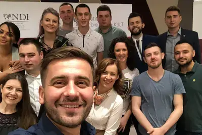 Young politicians from nine Bosnian political parties take a selfie