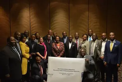  NDI’s Dr. Keith Jennings; Chancellor of Walter Sisulu University, Dr. Brigalia Bam; UNDP Regional Electoral Advisor, Dieudonne Tshiyoyo; and PPSI participants 